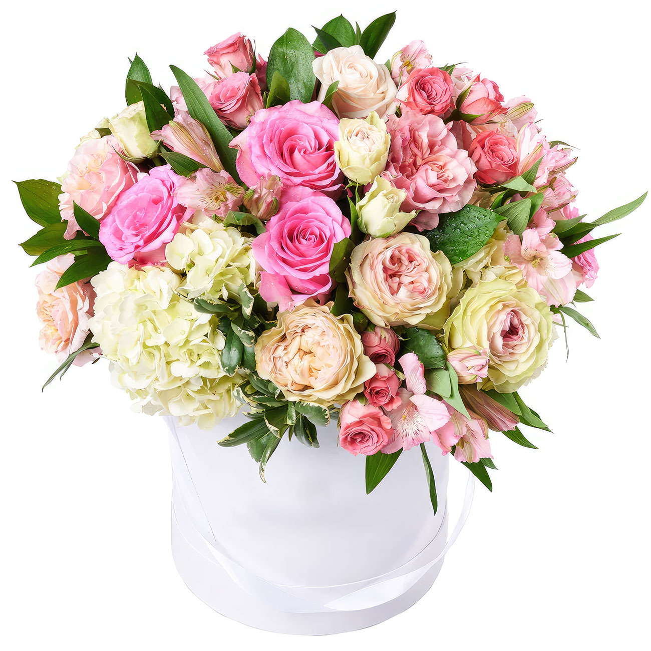 Цветы в коробке с пионовидными розами